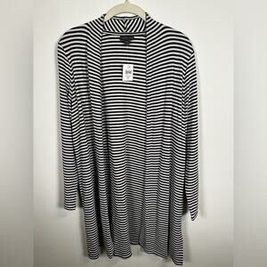 J. Jill Wearever striped open front cardigan Women MP Black white Classic Spring